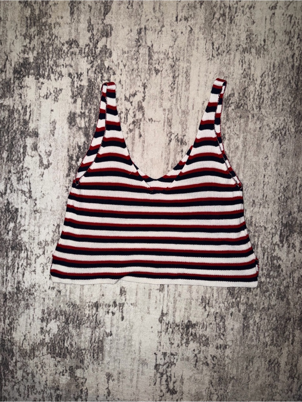 Forever 21 Striped Knit Crop Tank Top - Red, White & Navy size small